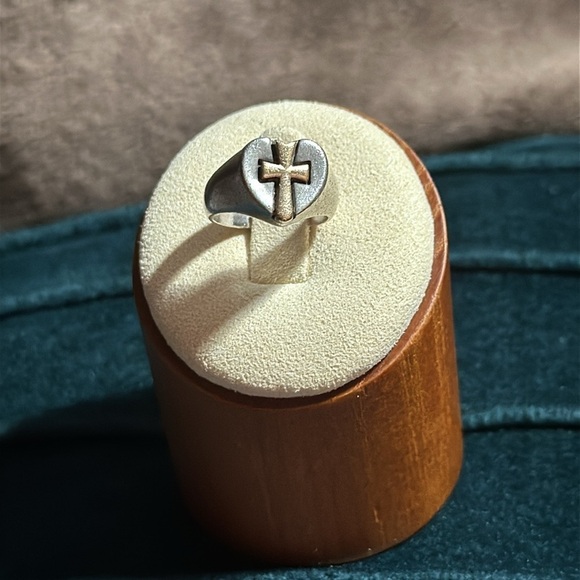 JAMES AVERY CROSS HEART RING 14K Gold And Sterling 6.3g Crosslet Signet Small 4 - Picture 5 of 12